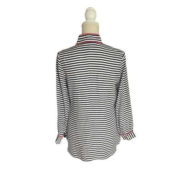 Sail to Sable STS striped silk top S small navy blue gold button long sleeve - Picture 4 of 10